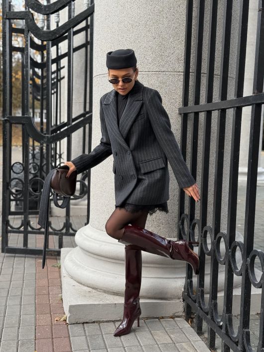 Полупальто из шерсти в полоску, серый