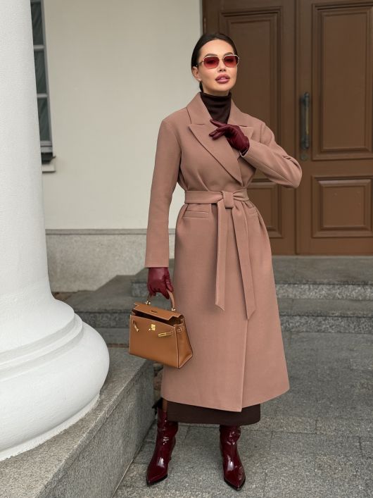 Пальто из шерсти в длине макси, песочный