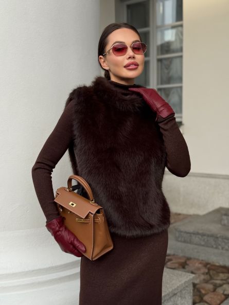 Манишка из эко-песца, шоколадный