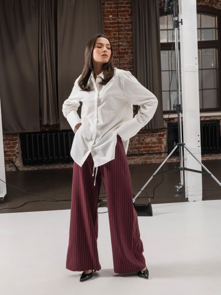 Брюки-палаццо в полоску, бордовый