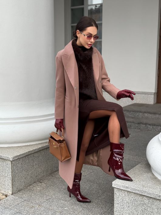 Пальто из шерсти в длине макси, песочный