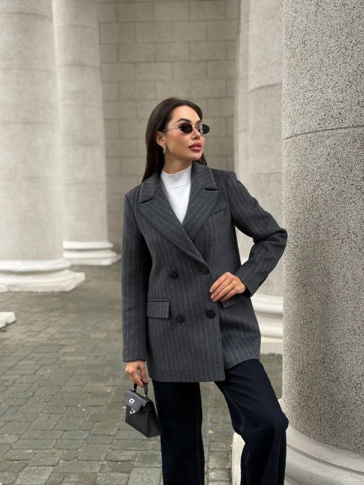 Полупальто из шерсти в полоску, графит