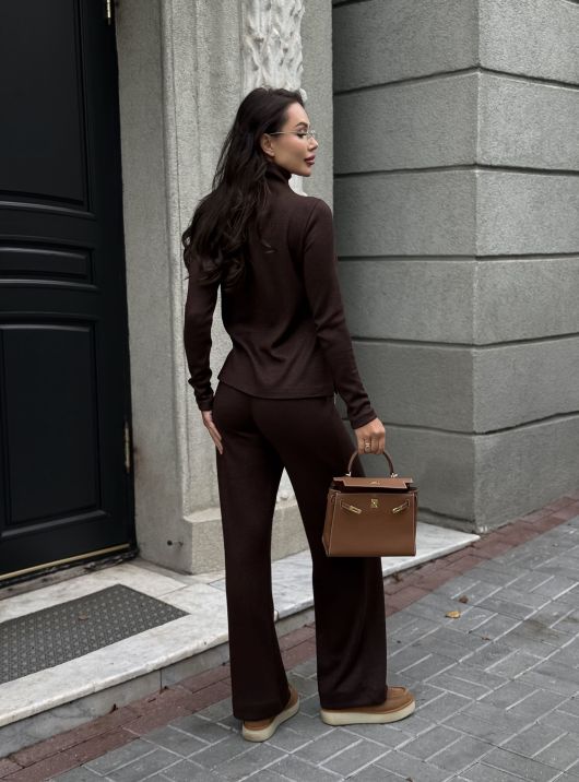 Брюки-палаццо из ангоры, шоколадный