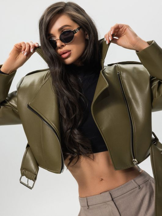 Куртка из экокожи, оливковый