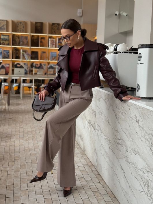 Куртка из экокожи, бургунди