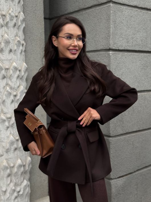 Полупальто из шерсти, горький шоколад