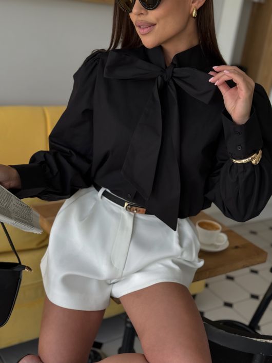 Рубашка с бантом, черный