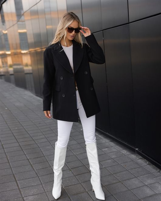 Полупальто из шерсти, черный