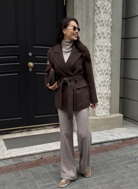 Полупальто из шерсти альпаки, шоколадный