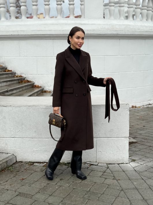 Пальто из шерсти, шоколадный