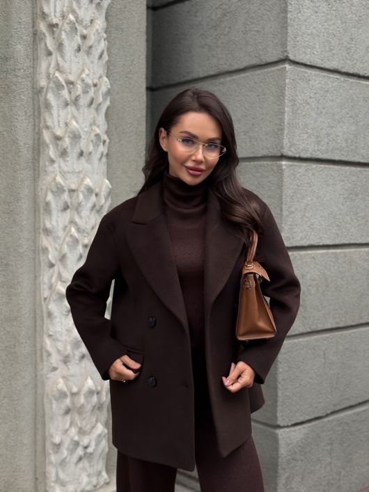 Полупальто из шерсти, горький шоколад