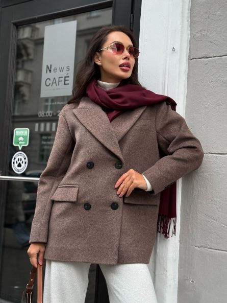 Полупальто из шерсти, кофейный