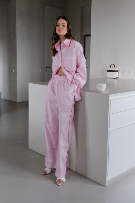Брюки-палаццо в полоску, розовый