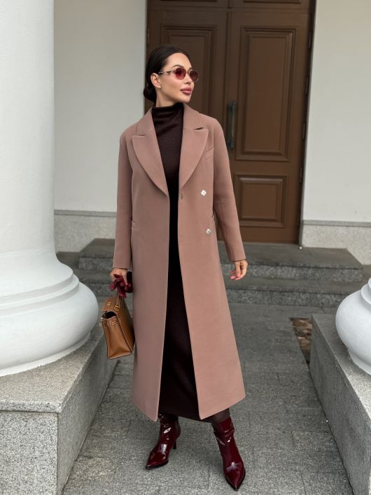 Пальто из шерсти в длине макси, песочный