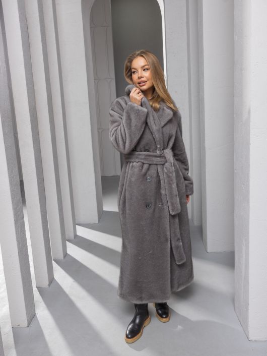 Шубка "волк" со шлицами, графитовый