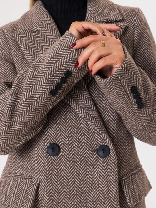 Пальто из шерсти в твид, шоколад