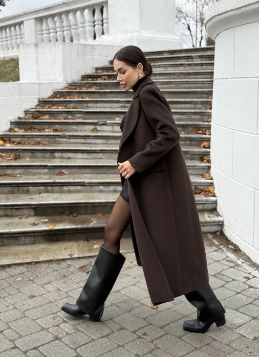 Пальто из шерсти, шоколадный