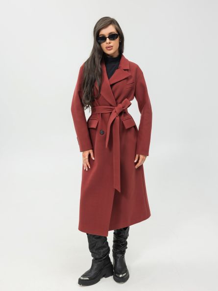 Пальто из шерсти, бордовый