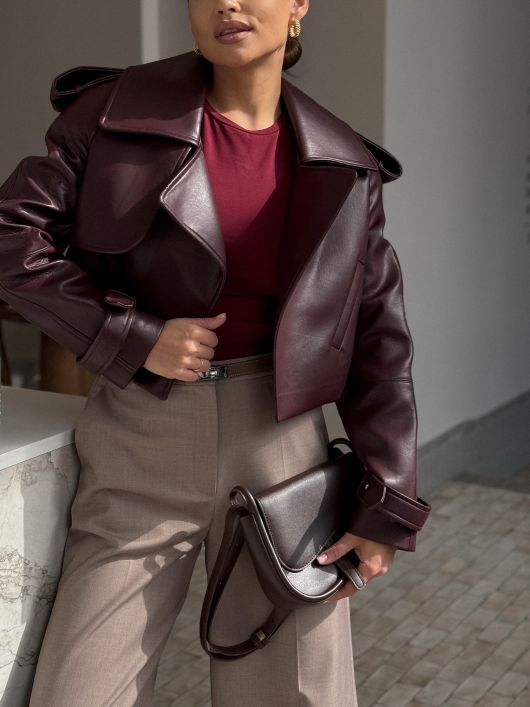 Куртка из экокожи, бургунди