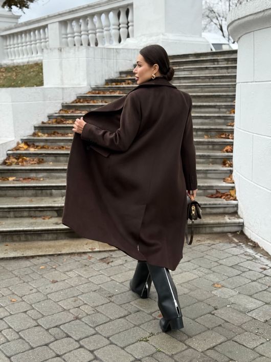 Пальто из шерсти, шоколадный