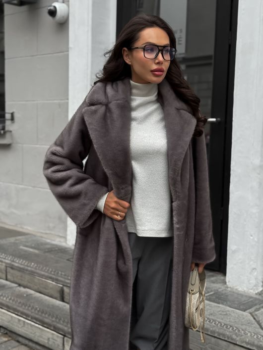 Шубка "волк" в макси длине, графитовый