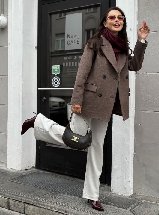 Полупальто из шерсти, кофейный