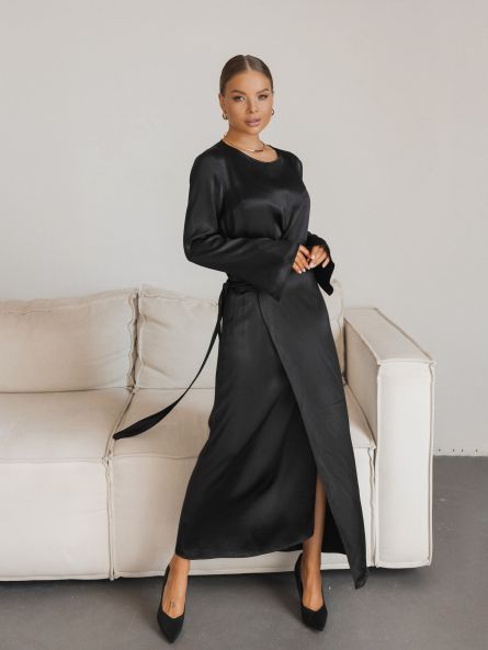 Платье-халат в длине миди, черный