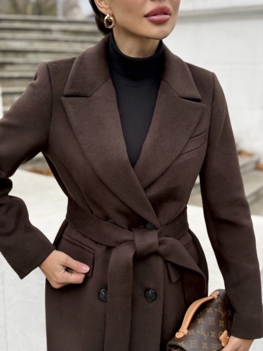 Пальто из шерсти, шоколадный
