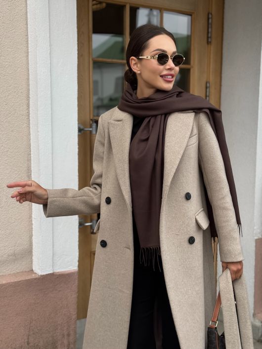 Пальто из шерсти, бежевый