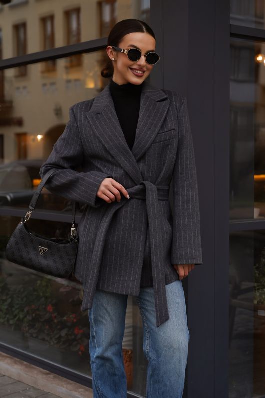 Полупальто из шерсти в полоску, графит