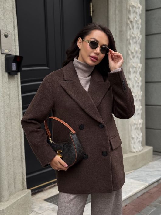 Полупальто из шерсти альпаки, шоколадный