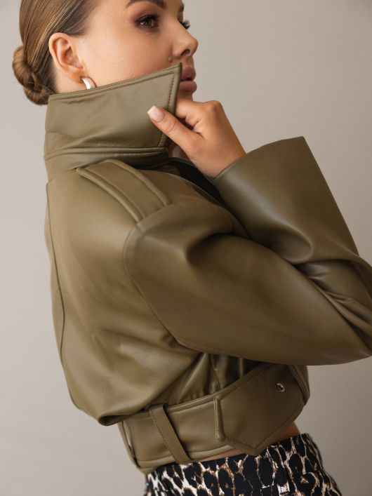 Куртка из экокожи, оливковый