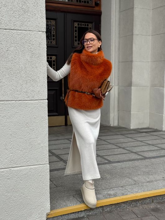 Манишка из эко-песца, рыжий