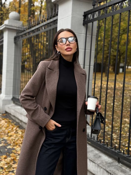 Пальто из шерсти, кофейный