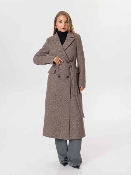 Пальто из шерсти в твид, шоколад