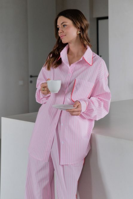 Рубашка в полоску, розовый