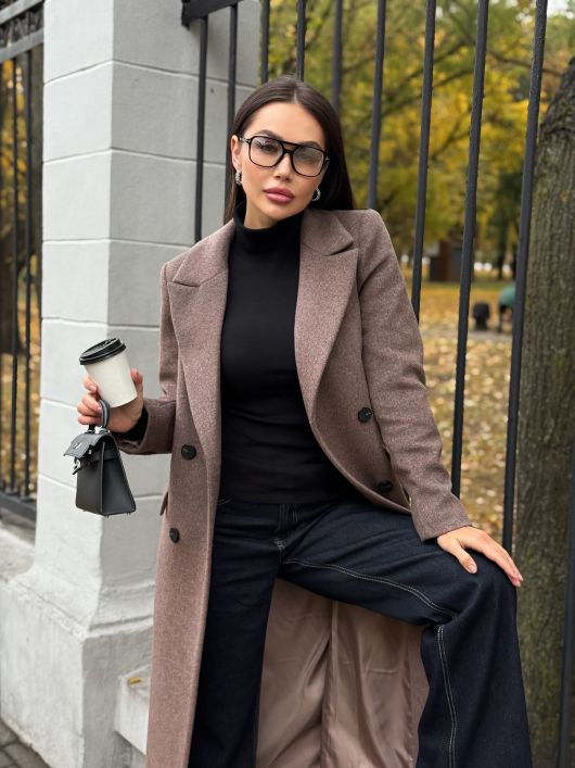 Пальто из шерсти, кофейный