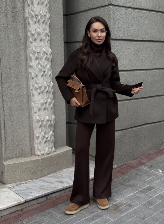 Полупальто из шерсти, горький шоколад