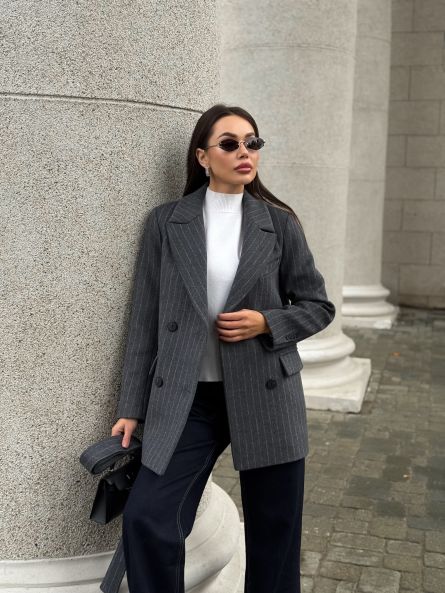 Полупальто из шерсти в полоску, графит