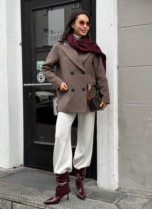 Полупальто из шерсти, кофейный