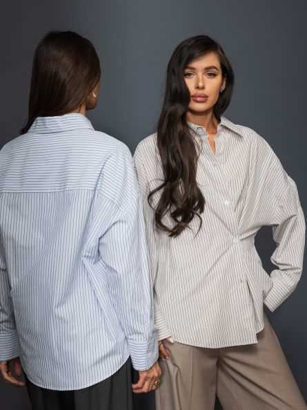 Рубашка с асимметрией в полоску, бежевый