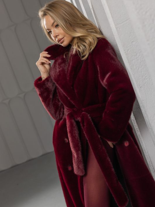 Шубка "волк" со шлицами, бургунди