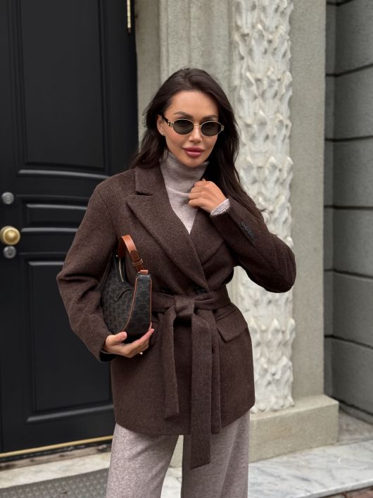 Полупальто из шерсти альпаки, шоколадный