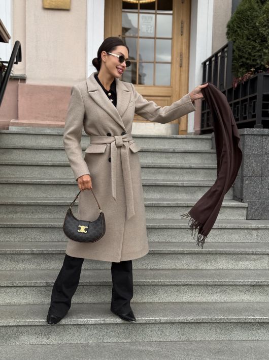 Пальто из шерсти, бежевый