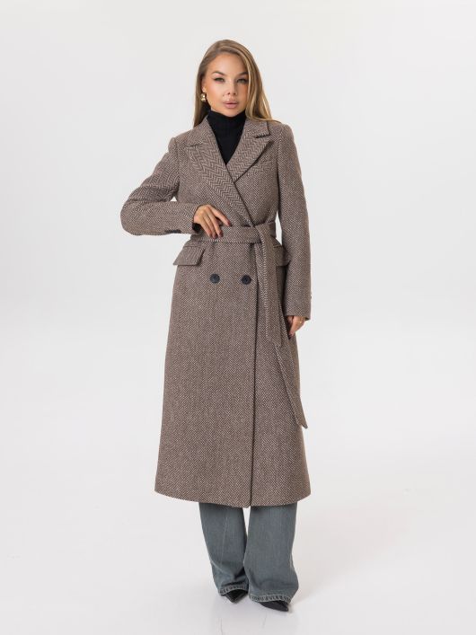 Пальто из шерсти в твид, шоколад