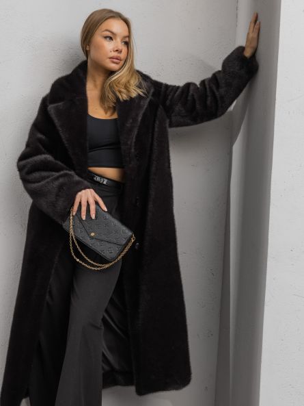 Шубка "волк" в макси длине, черный