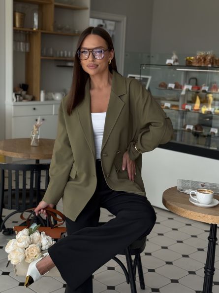 Жакет классический, оливковый