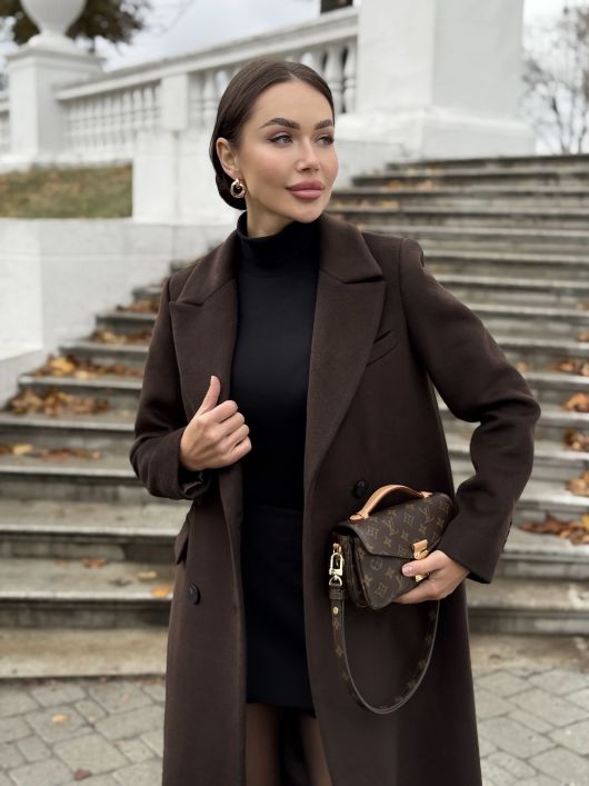 Пальто из шерсти, шоколадный