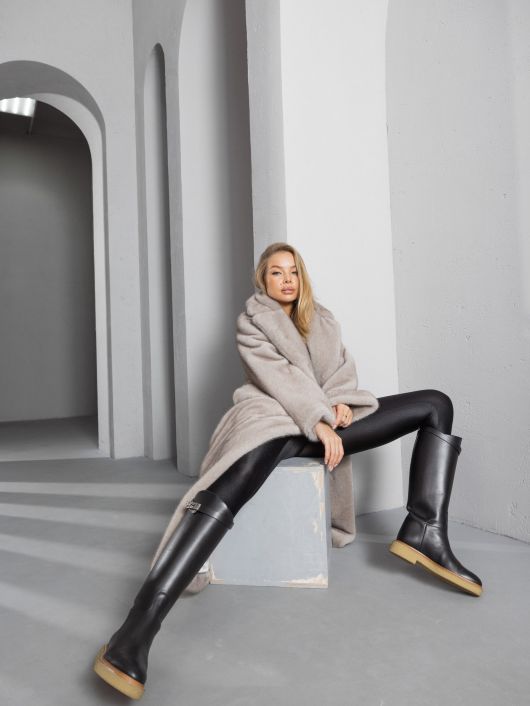 Шубка "волк" в макси длине, серый