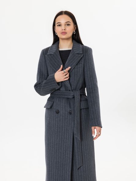 Пальто из шерсти в полоску, графитовый